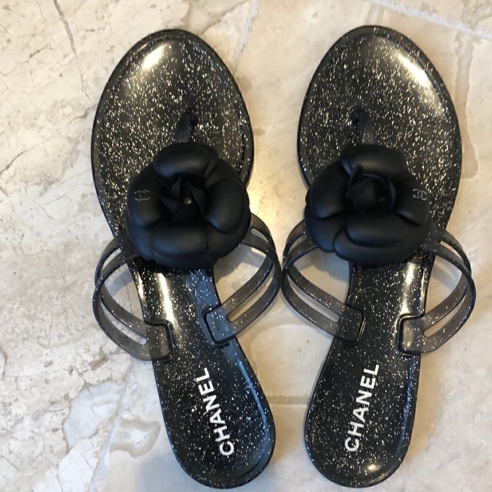 Chanel Camelia flip flop jelly sandal sz 40
